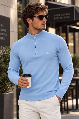 Мужской голубой джемпер Zip Neck 