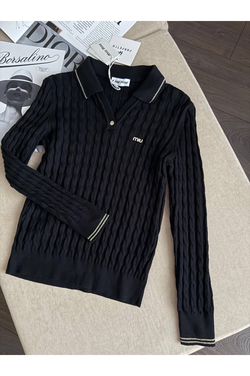 MIU MIU Женское поло с длинным рукавом premium - Black