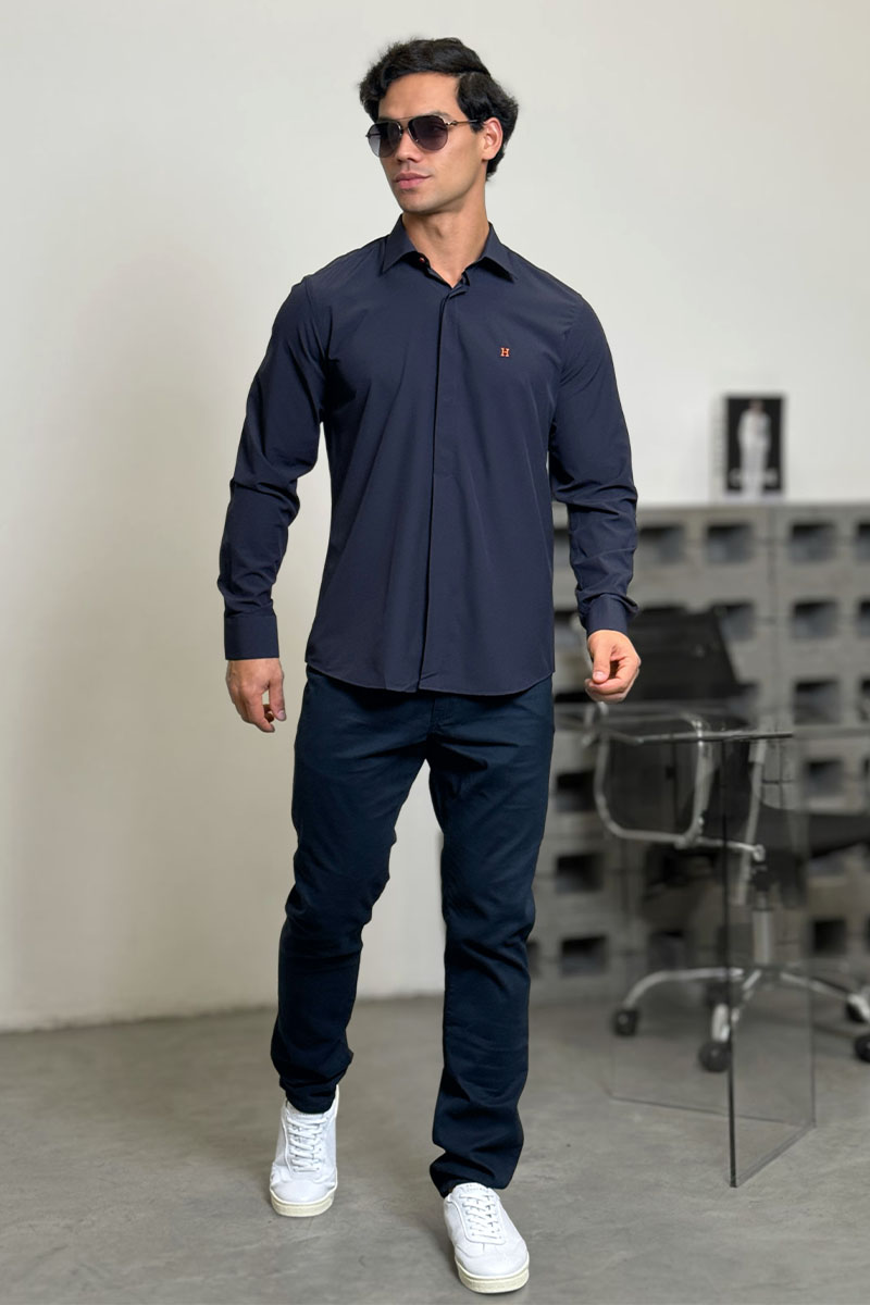Hermes Мужская рубашка H embroidered - Navy