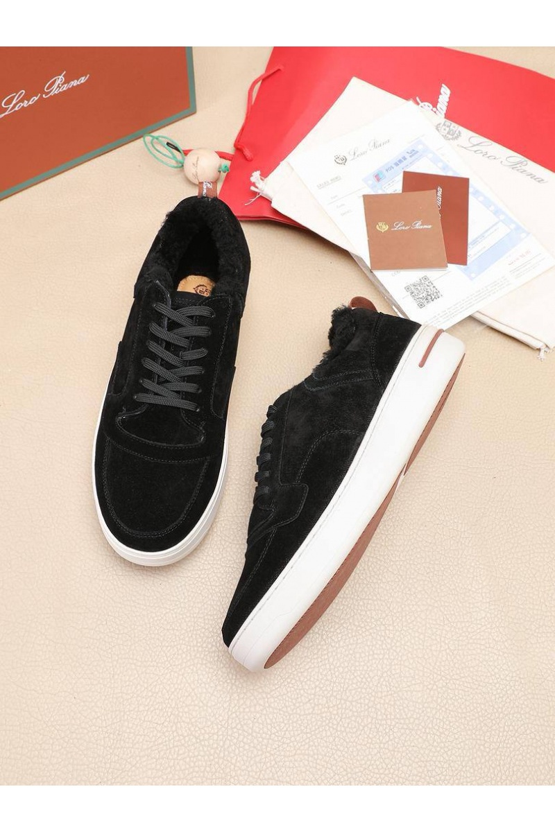 Loro Piana Кроссовки с мехом Newport Walk - Black