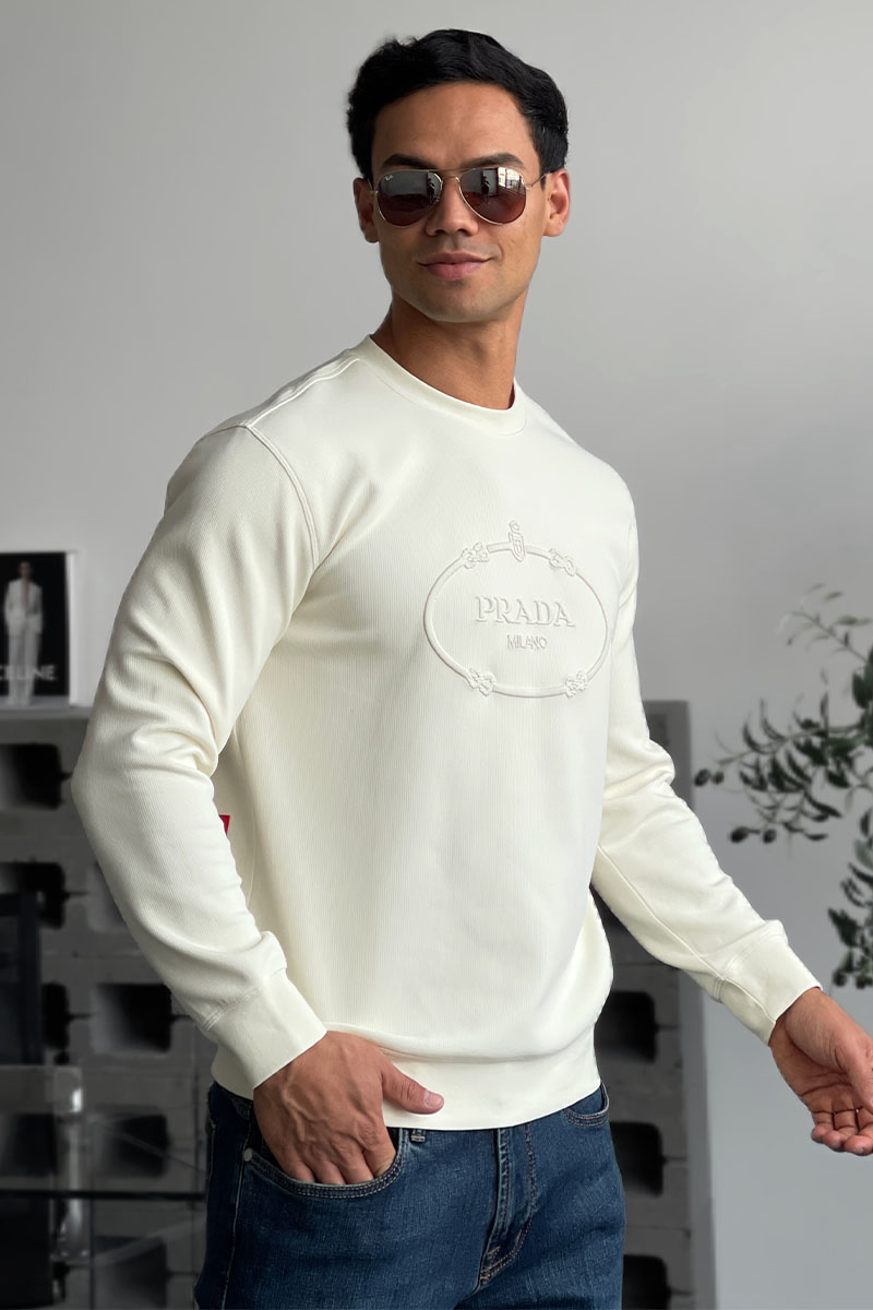 Prada Мужской белый свитшот logo-embroidered
