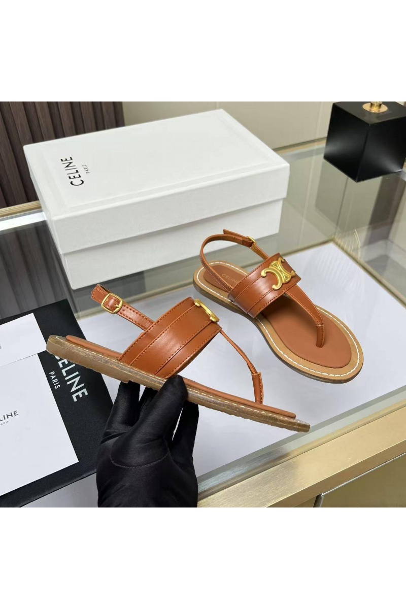 Celine Женские кожаные сандалии Premium - Brown