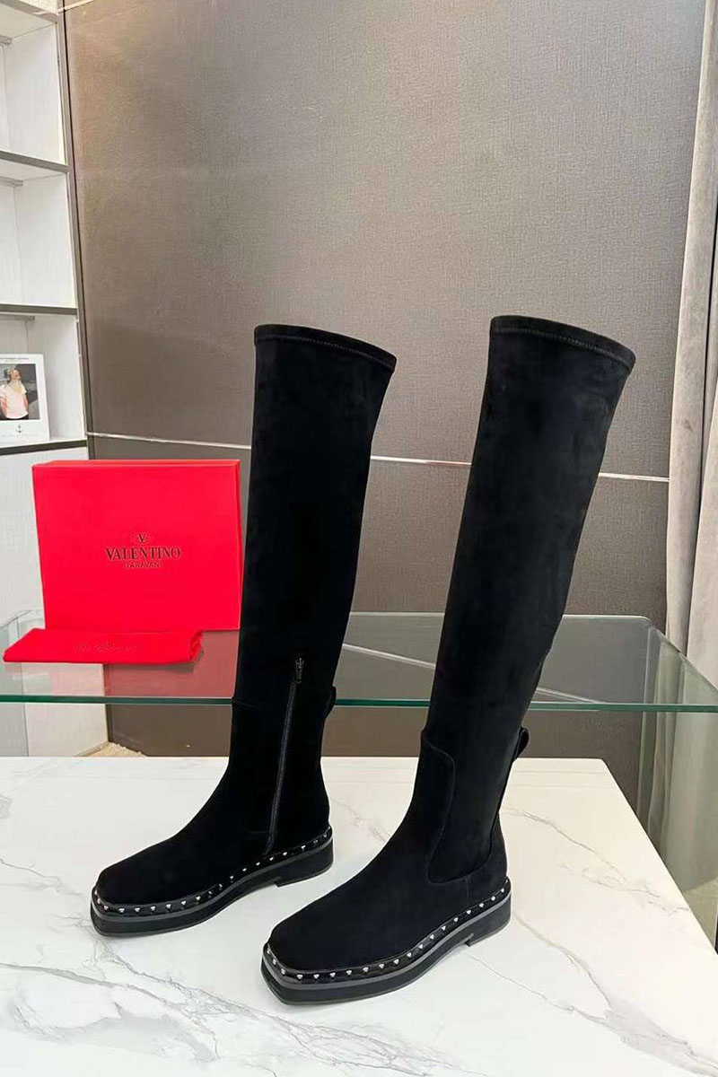 Valentino Женские замшевые ботфорты чёрного цвета