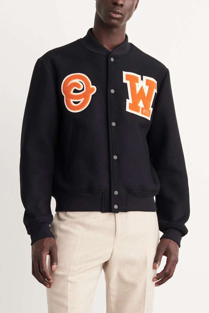 Off-White Мужской чёрный бомбер Varsity OW Patch