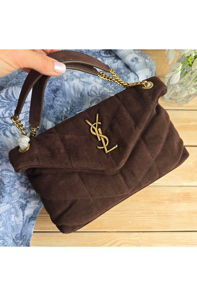 Yves Saint Laurent Замшевая сумка Lou Puffer 30x19 см