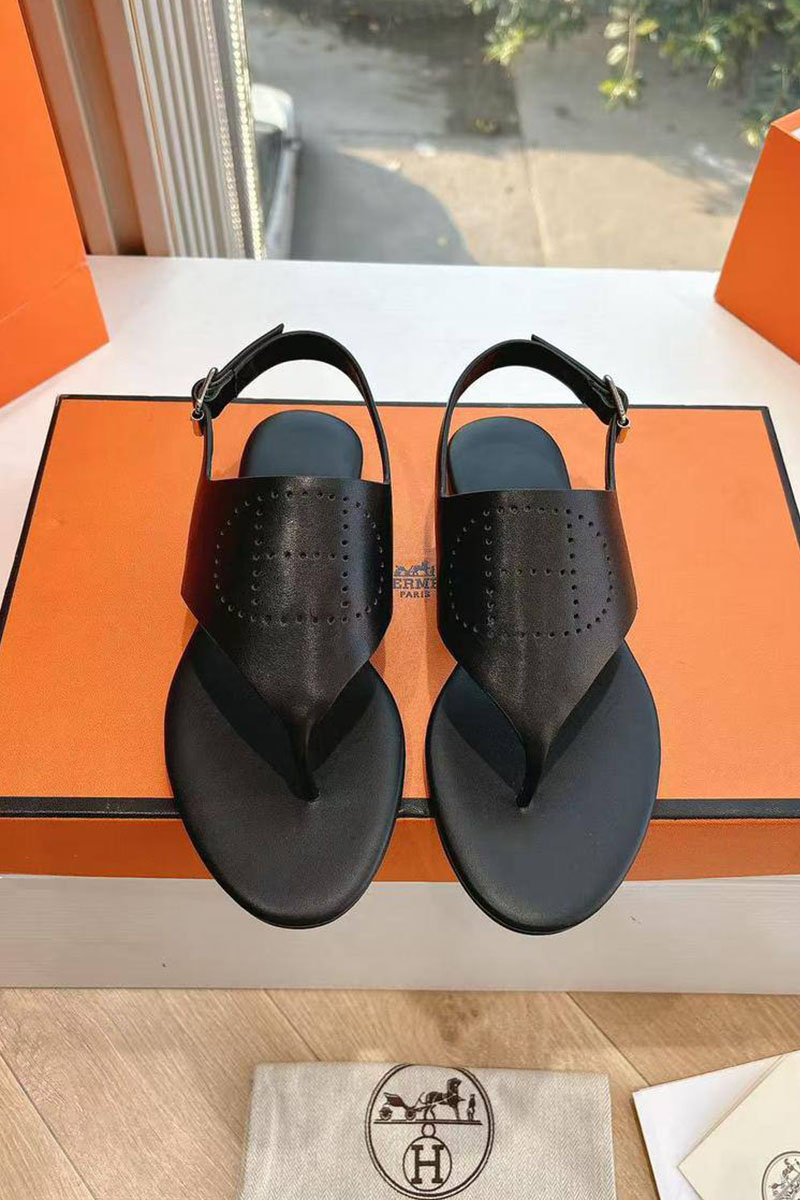 Hermes Женские кожаные сандалии Premium - Black