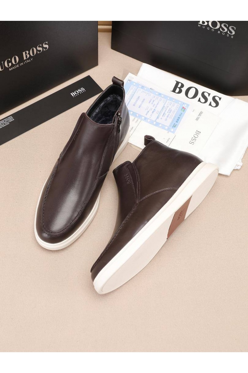 Hugо Воss Кожаные лоферы с мехом high-top - Brown