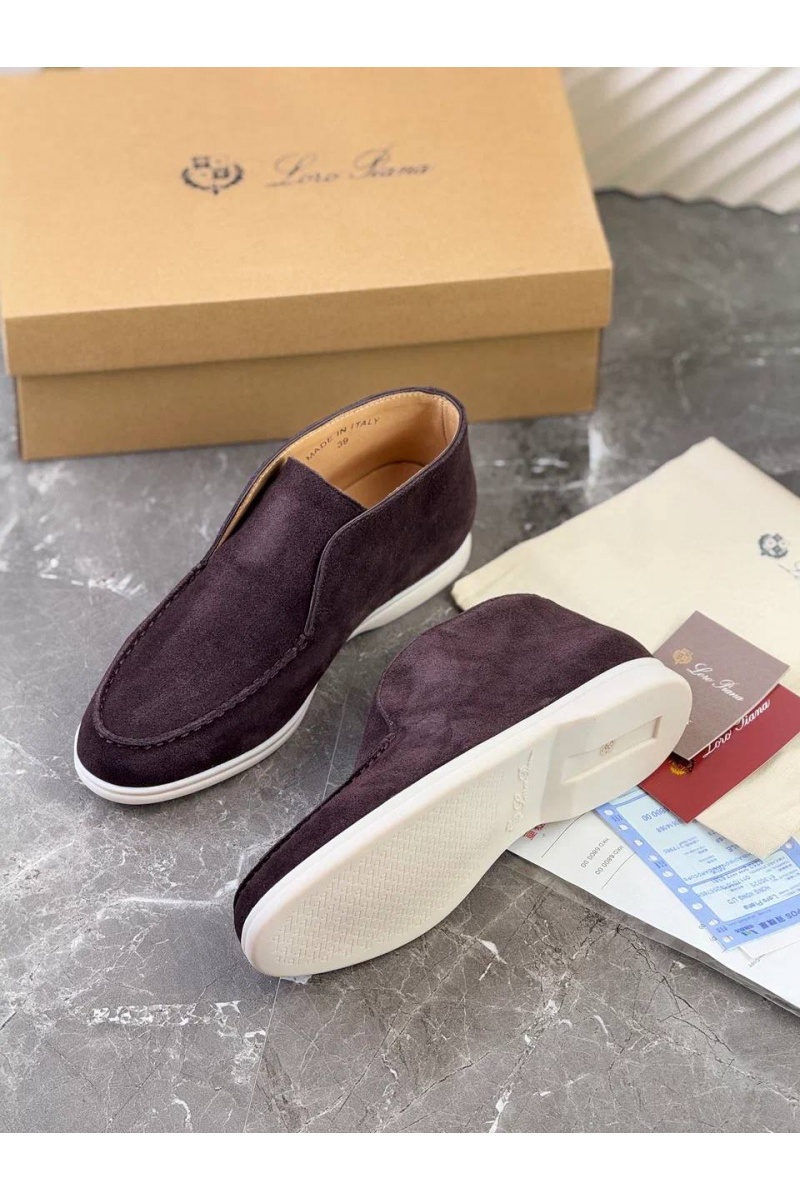Loro Piana Замшевые лоферы с меховой стелькой Open Walk - Brown