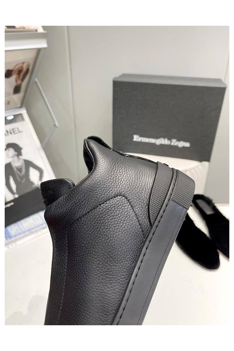 Zegna Кроссовки с мехом Triple Stitch - Black