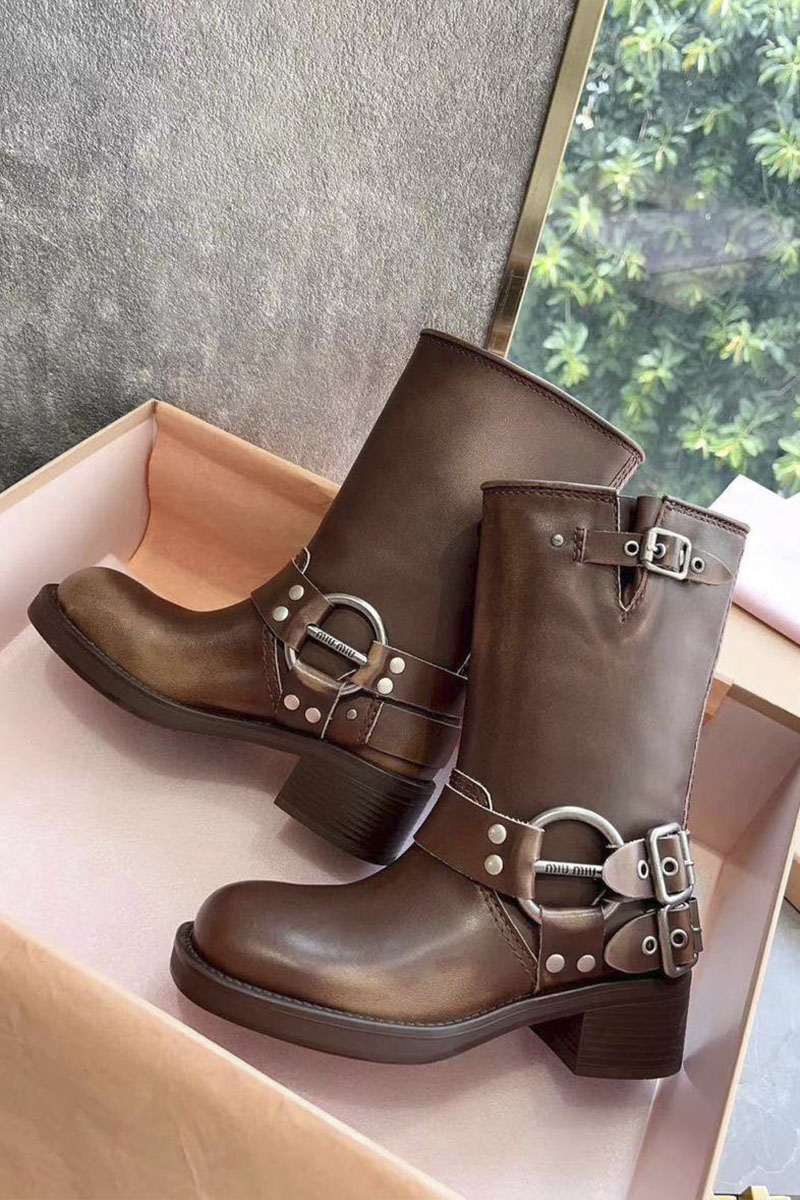 MIU MIU Женские кожаные сапоги  Ankle Premium