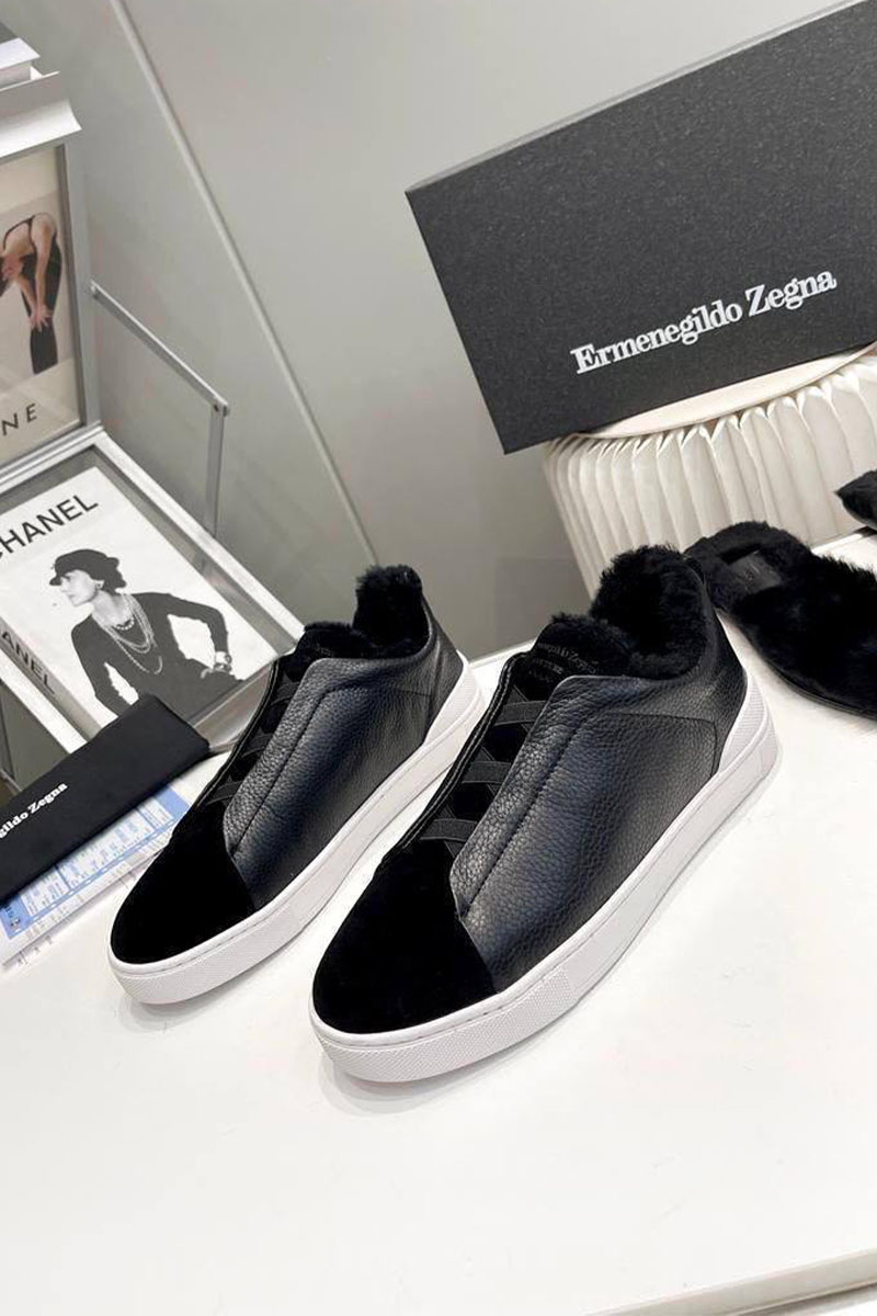 Zegna Кроссовки с мехом Triple Stitch low-top - Black