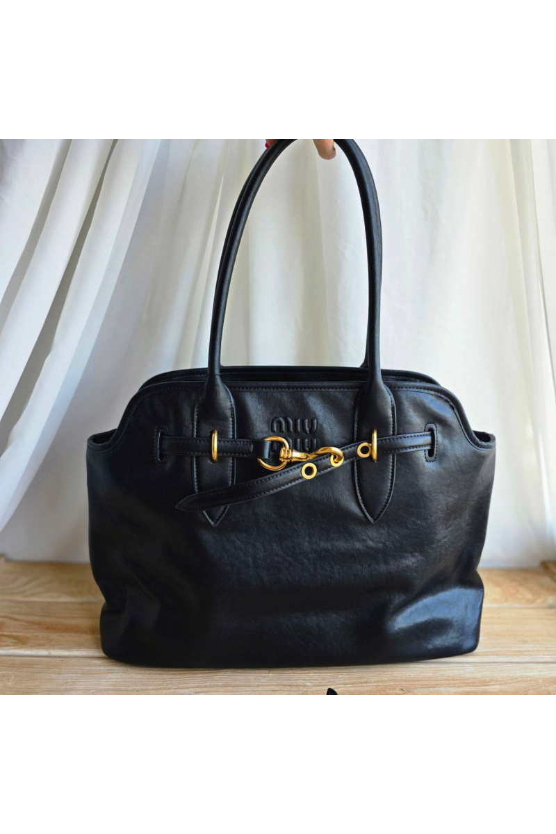 MIU MIU Женская кожаная сумка Aventure nappa 42x29 см - Black