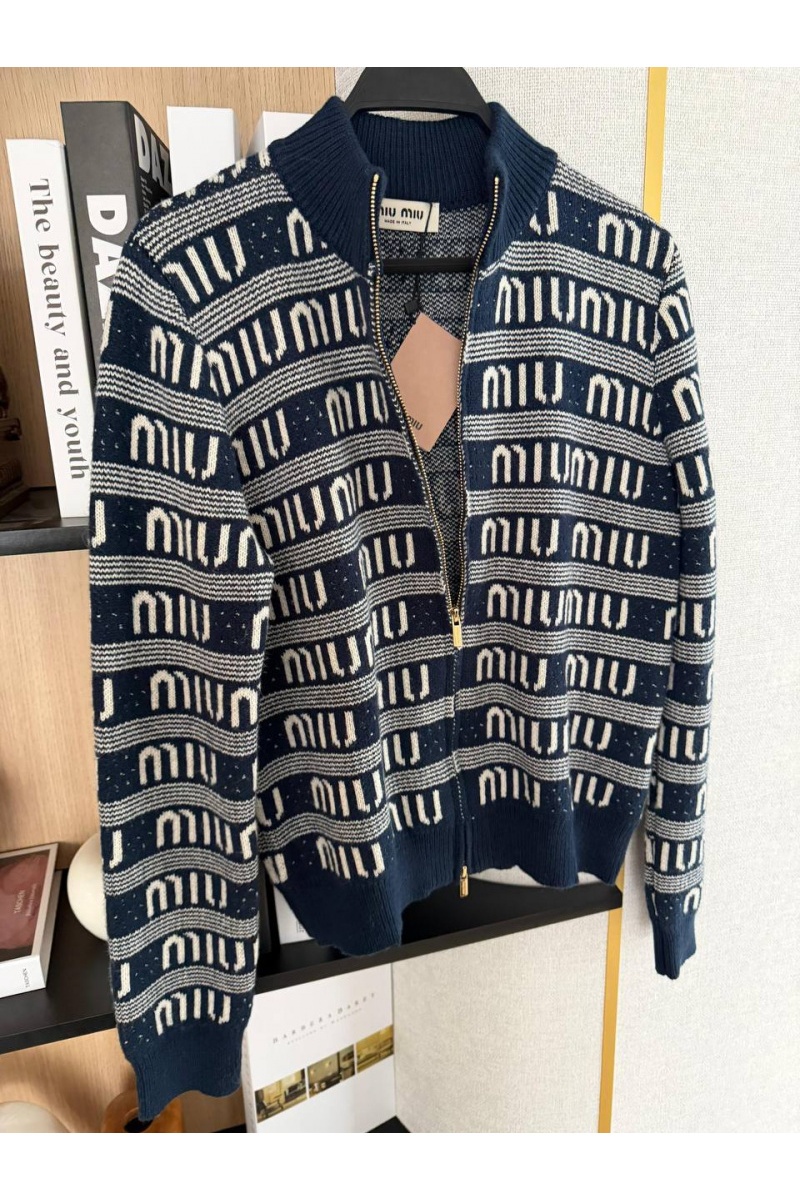 MIU MIU  Женский шерстяной свитер на молнии Premium - Navy