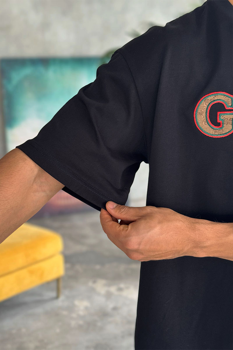 Gucci Брендовая оверсайз футболка чёрного цвета