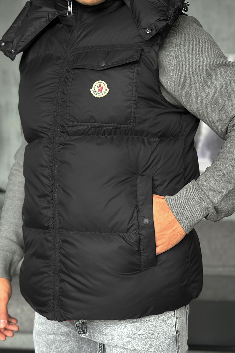 Moncler Мужской чёрный жилет logo-patch 