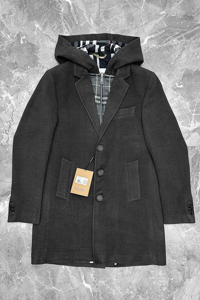 Burberry Тёмно-серое пальто London England logo-embroidered