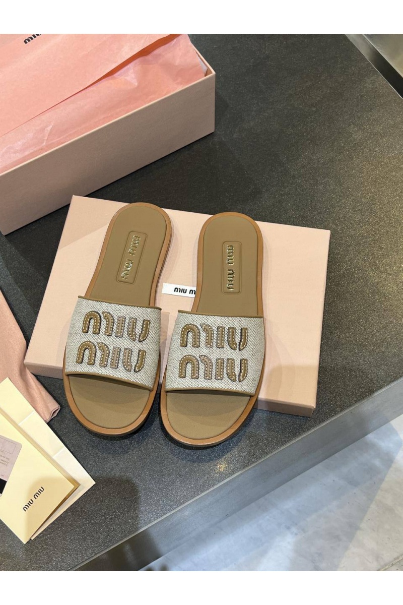 MIU MIU Женские кожаные шлёпанцы Premium - Brown