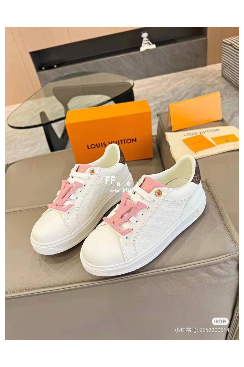 Lоuis Vuittоn Женские кожаные кроссовки Time Out - White / Pink