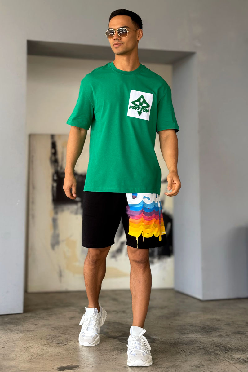 Lоuis Vuittоn Брендовая оверсайз футболка зелёного цвета