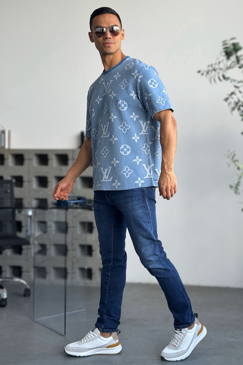 Lоuis Vuittоn Синяя оверсайз футболка Monogram