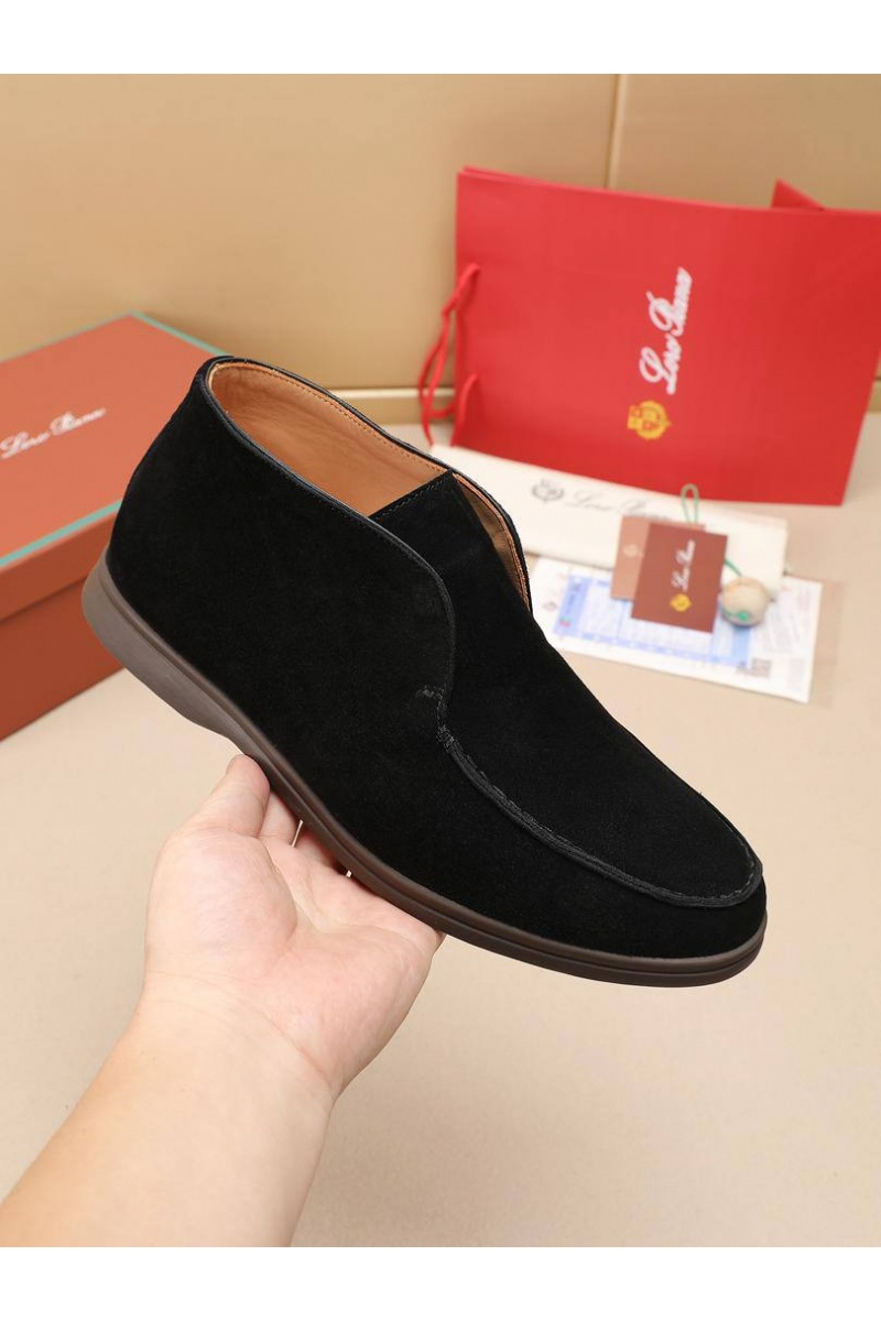 Loro Piana Замшевые лоферы с меховой стелькой Open Walk - Black
