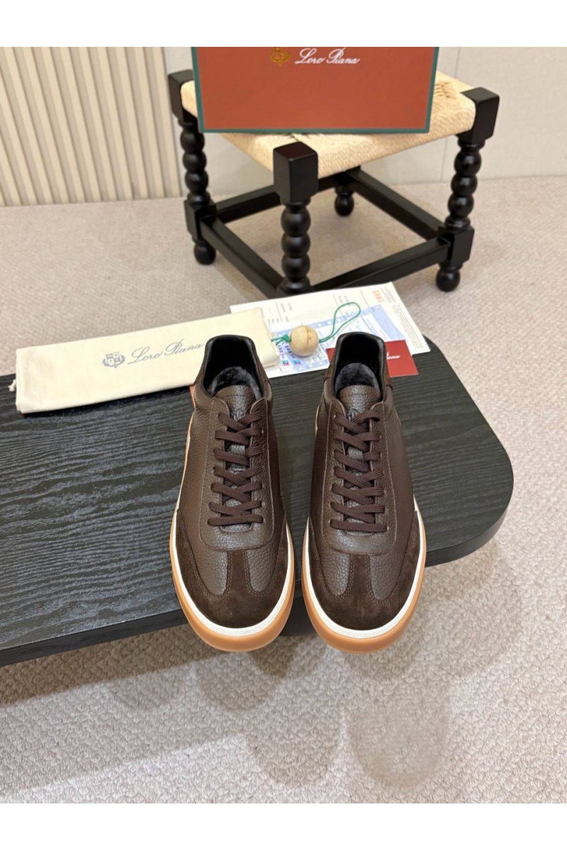 Loro Piana Кожаные кроссовки с мехом  high-top