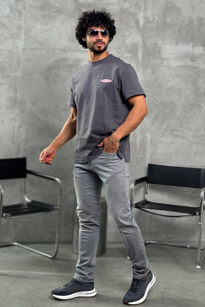 Designer Clothing Серая оверсайз футболка Wooyoungmi logo patch