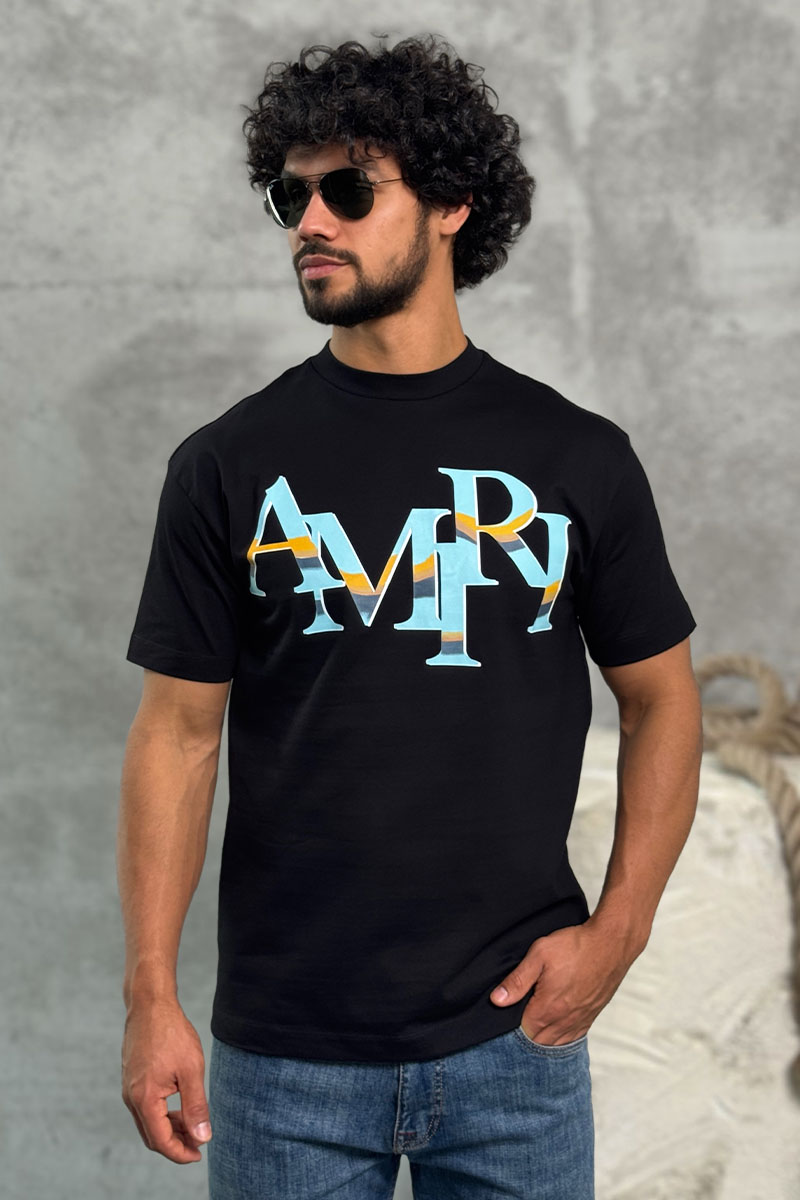 Amiri Футболка чёрного цвета staggered logo 