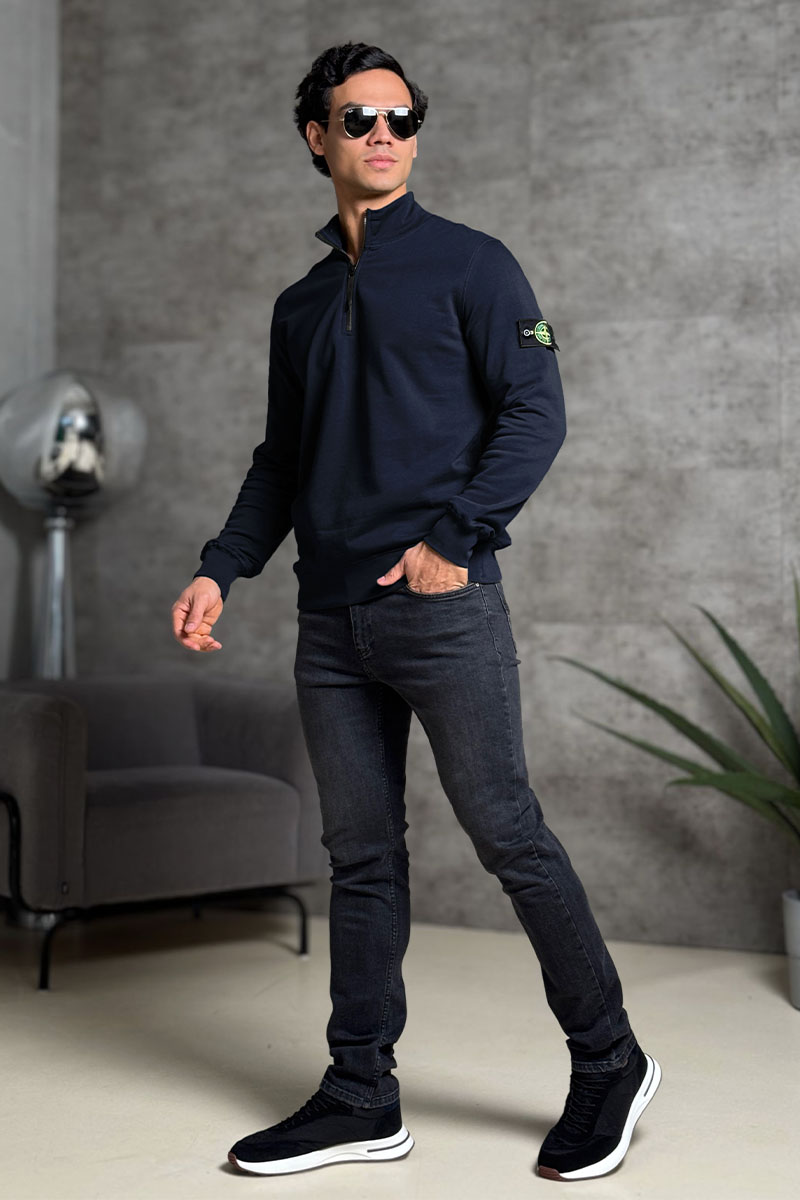 Stone Island Мужская тёмно-синяя кофта с патчем на плече Zip Neck