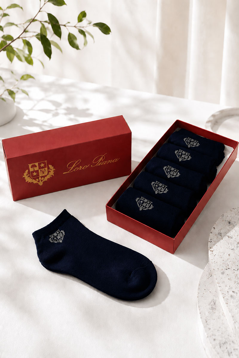 Loro Piana Комплект тёмно-синих носков grey logo