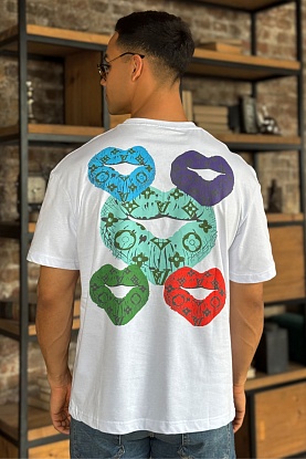 Брендовая оверсайз футболка Lips - White