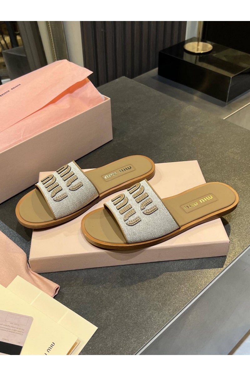 MIU MIU Женские кожаные шлёпанцы Premium - Brown