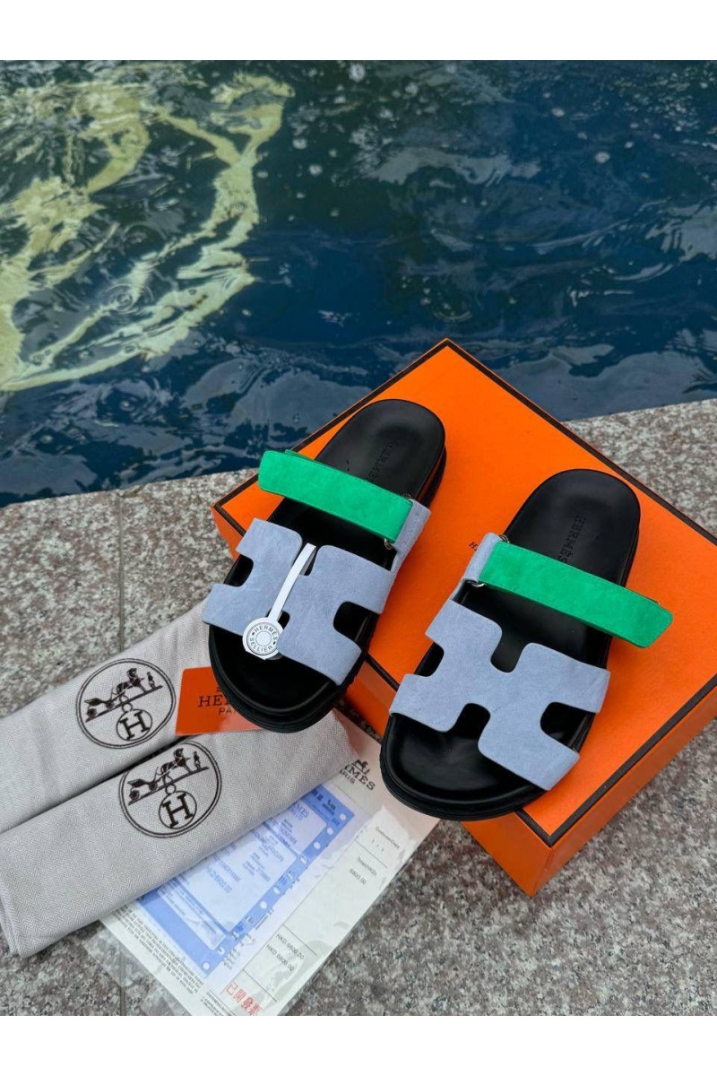 Hermes Женские замшевые сандалии Chypre - Green / Blue