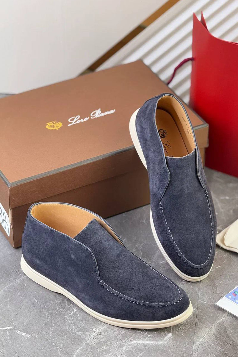 Loro Piana Замшевые лоферы с меховой стелькой Open Walk - Navy