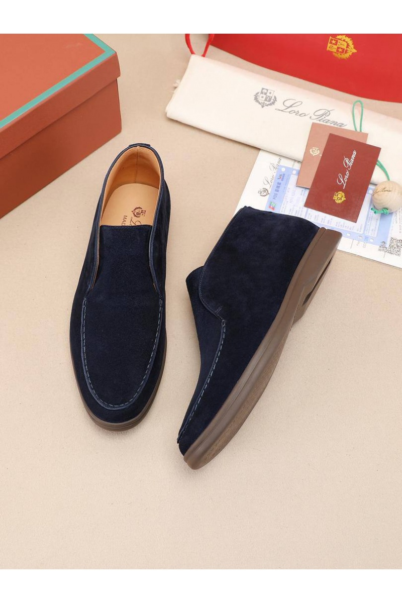 Loro Piana Замшевые лоферы с меховой стелькой Open Walk - Navy