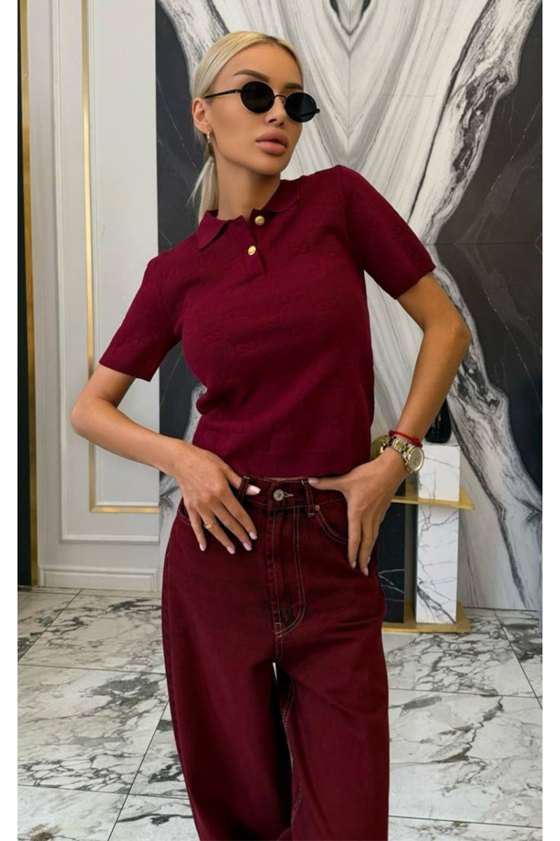 Gucci Бордовое женское поло GG monogram-pattern