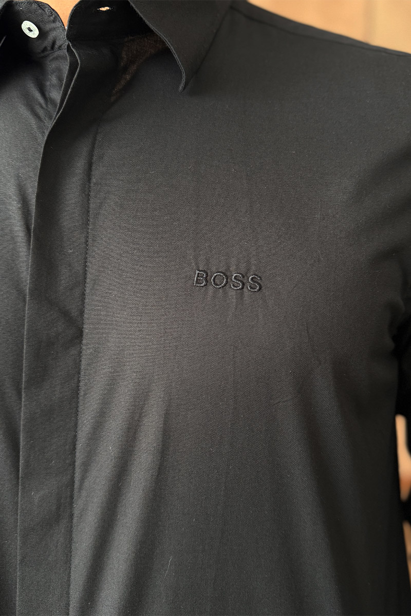 Hugо Воss Мужская чёрная рубашка logo-embroidered