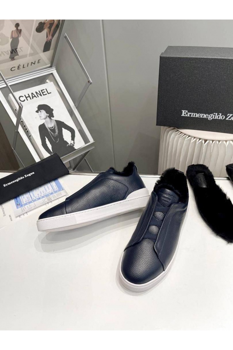 Zegna Кроссовки с мехом Triple Stitch - Navy