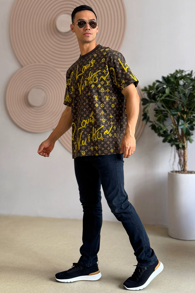 Lоuis Vuittоn Коричневая оверсайз футболка Heart monogram all-over