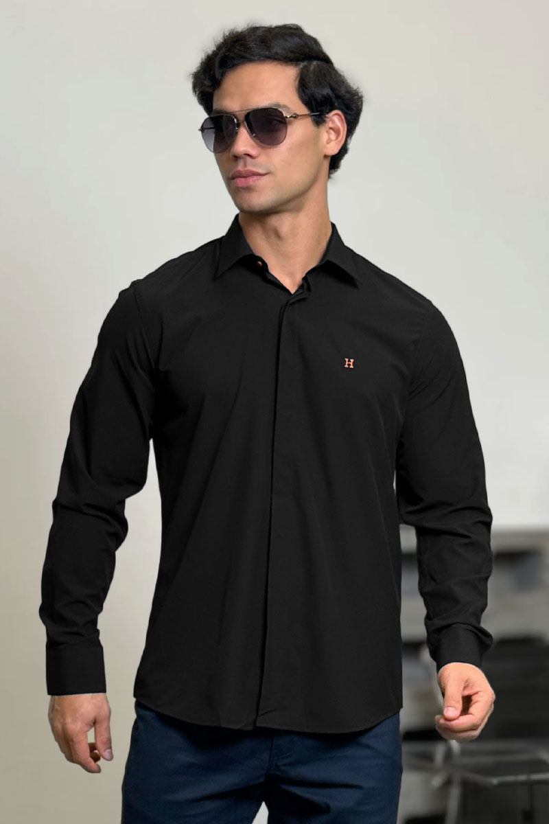 Hermes Мужская рубашка H embroidered - Black