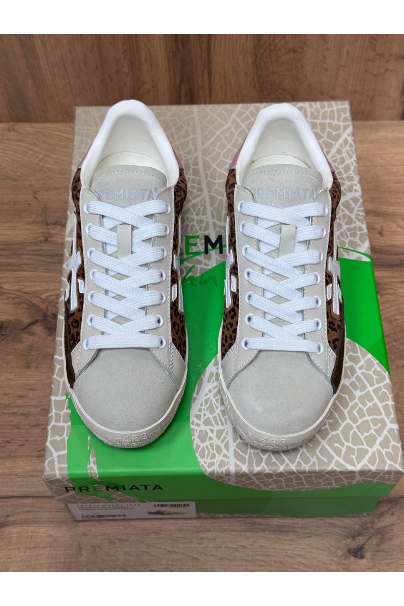 Premiata Женские кожаные кроссовки Stevend Leopard