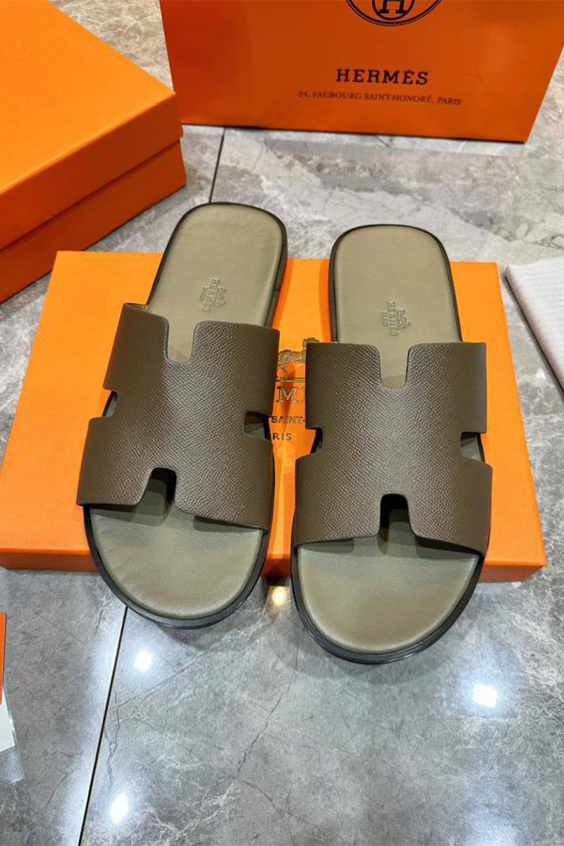 Hermes Кожаные шлёпанцы Izmir - Khaki