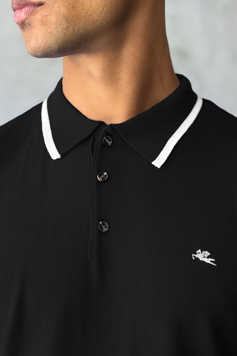 Etro Поло с длинным рукавом Pegaso logo - Black 