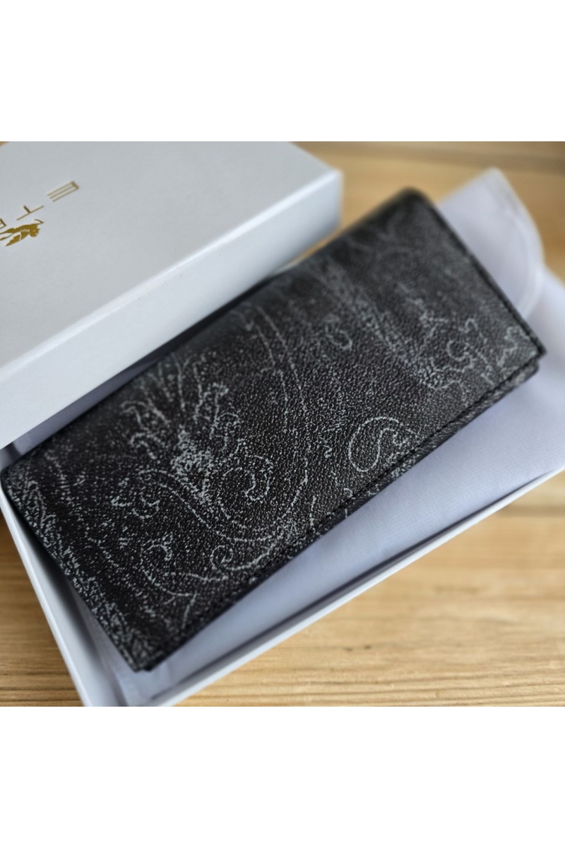 Etro Кожаное портмоне с узором пейсли 19x9 см