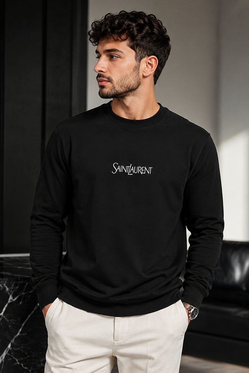 Yves Saint Laurent Мужской чёрный свитшот logo-embroidered 