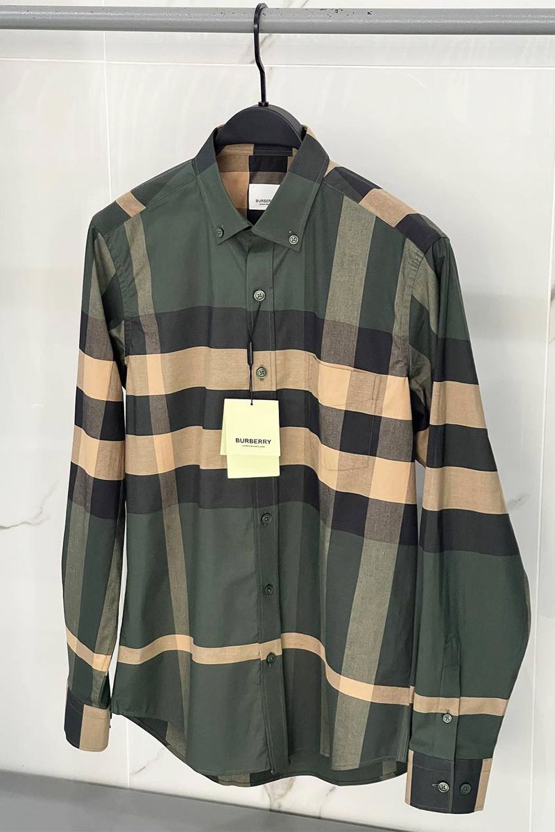Burberry Мужская зелёная рубашка Check 