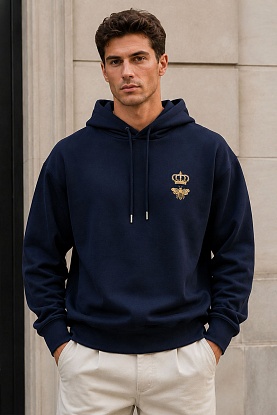 Тёмно-синее худи Bee Crown embroidery