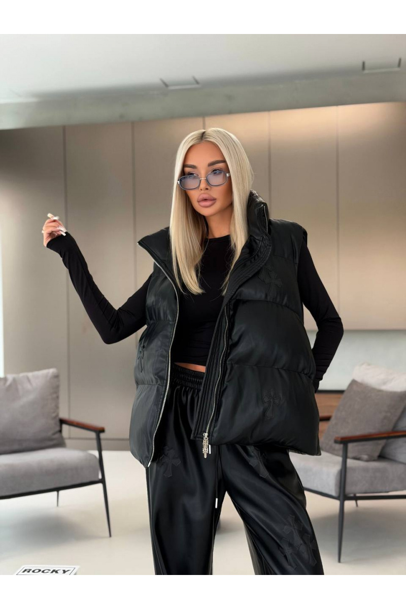 Chrome Hearts Женский пуховой жилет из эко кожи Premium