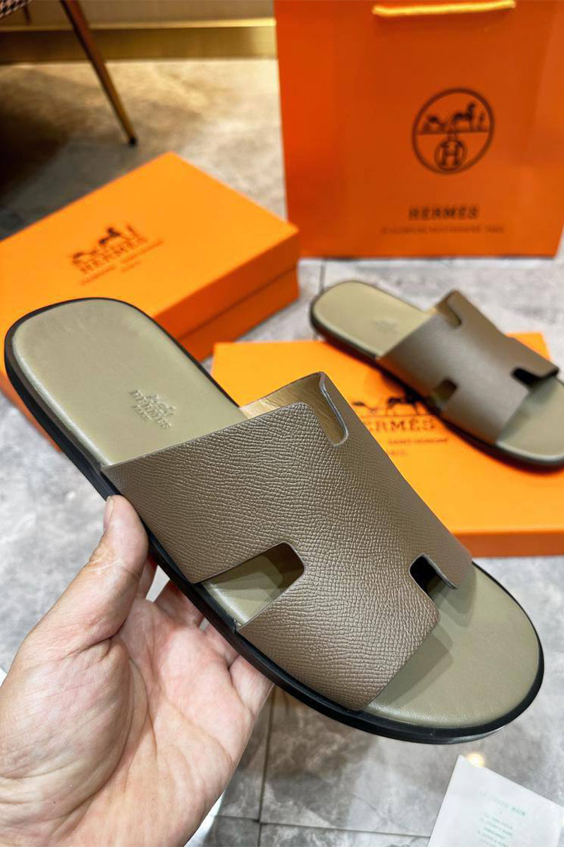 Hermes Кожаные шлёпанцы Izmir - Khaki