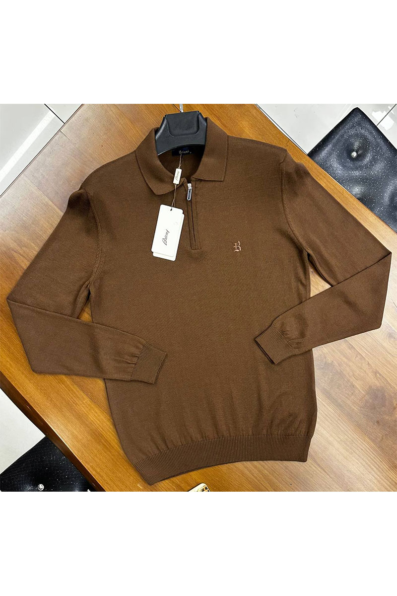 Brioni Поло с длинным рукавом zip-neck - Brown 